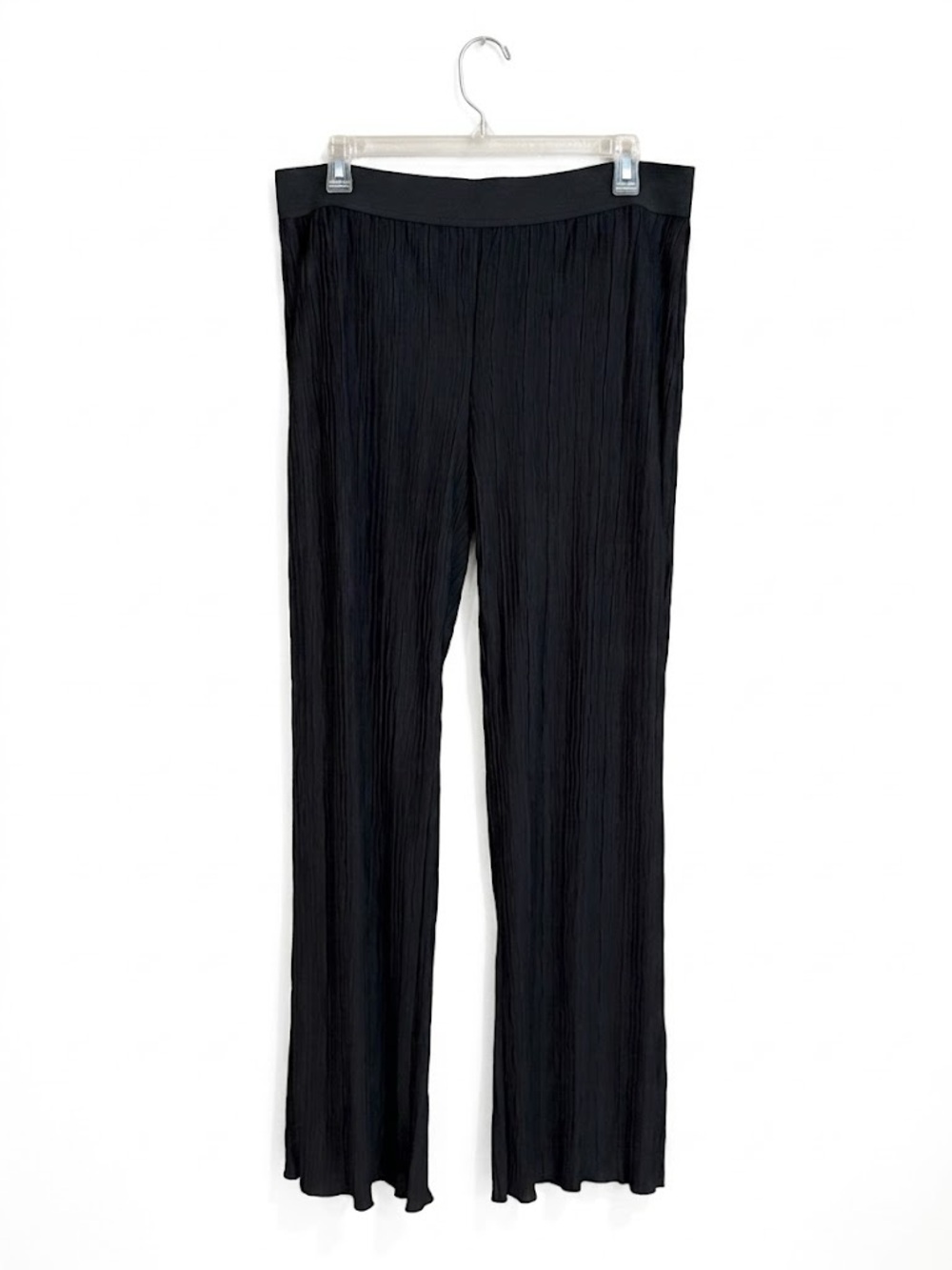 New Soft Surroundings Black Plisse Pleated Wide-Leg Pants Size Large